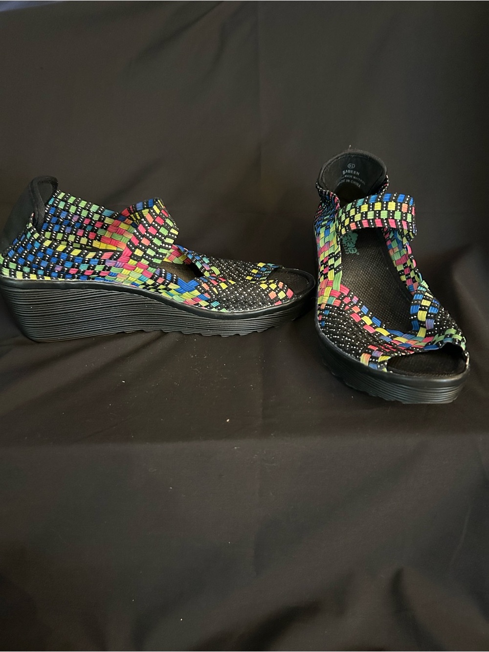 Colorful Woven Elastic Strap Wedge Sandal - Multi